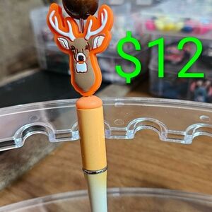 Handmade Deer Themed Pen with Orange and White Ombre Design Pen